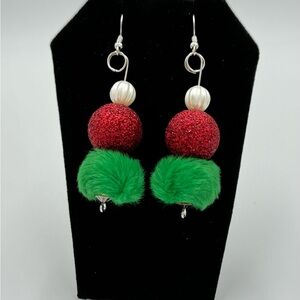 Homemade Elegant Red and Green Dangle Earrings